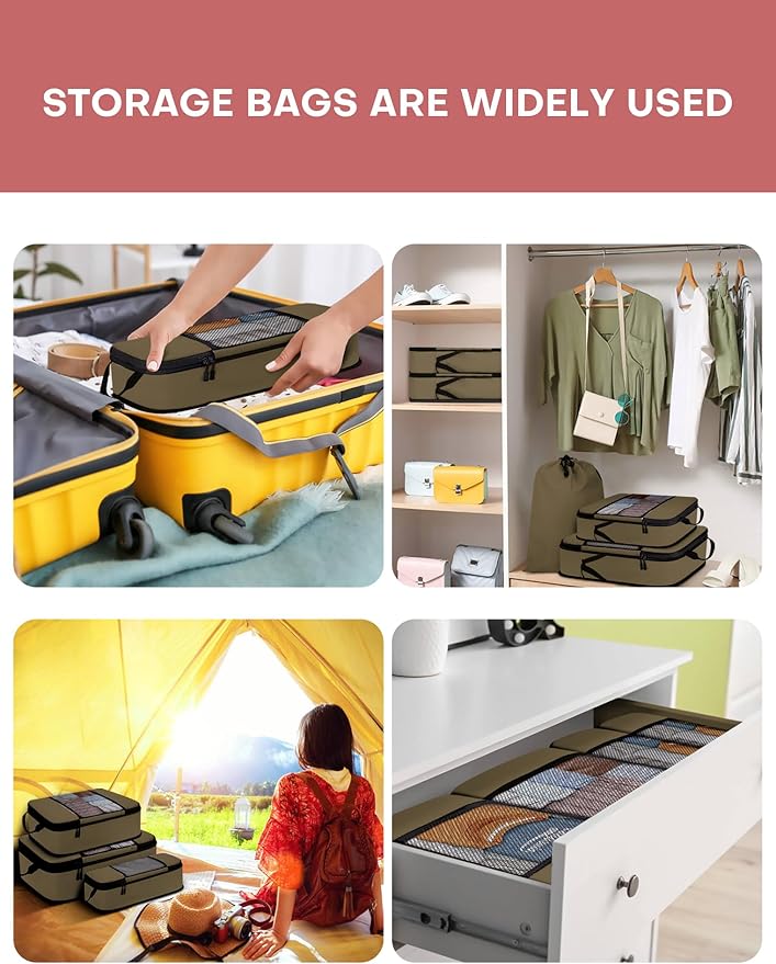 SDGFUI 6 PCS Set Compression Packing Cubes for Travel, Lightweight Packing Organizer Bags Travel Essentials for Carry On, Sui