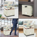 DocSafe Fireproof Document Box with Lock,2-Layer File Box with Wheels,Collapsible File Storage Organizer with Pockets,Large P