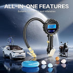 Digital Tire Pressure Gauge with Inflator, 250 PSI Heavy Duty Air Chuck & Compressor Accessories with Quick Connect Coupler and Rubber Hose for Cars, Inflatables