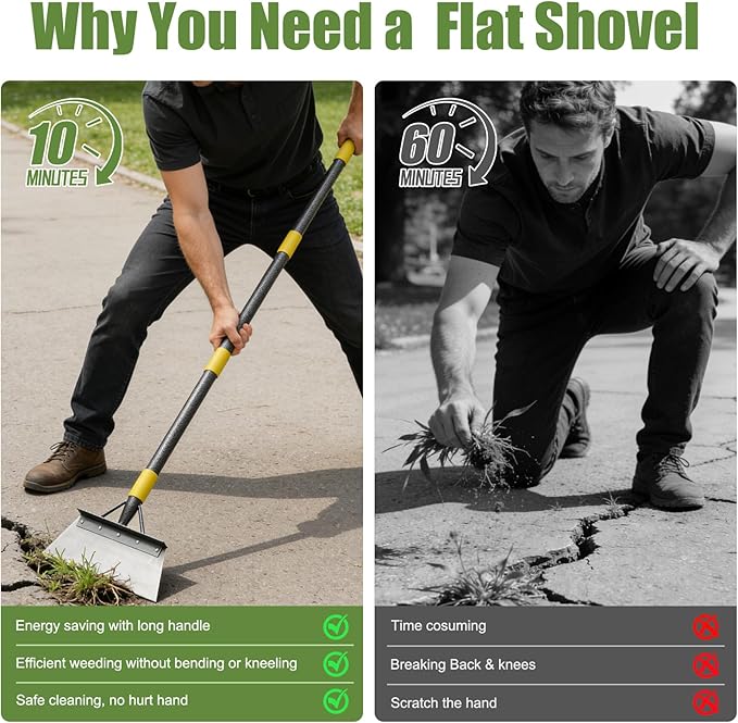 Garden Flat Shovel Scraper: 60" Metal Snow Ice Scraper, Adjustable Handle, Multifunctional Floor Scraper for Weed Cleaning Edging Trenching & Removing Snow Ice Dirty Moss