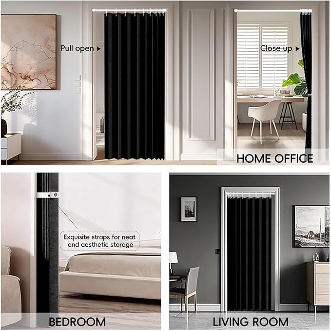 Jilron 100% Blackout Fabric Folding Door Curtain with Magnetic Closure - Accordion Style for Sliding Doors, Closets,Wardrobe 