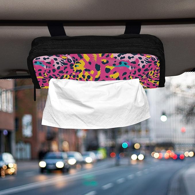 Car Tissue Holder Car Visor Organizer Tissue Box Holder for Car Sun Visor Organizer with Car Vehicle Accessories Essentials Interior for Women Men Colorful Leopard Print Pink