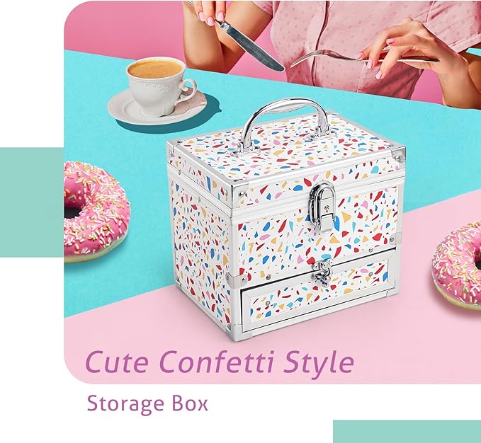 Hododou Girls Jewelry Box Organizer with Drawer & Mirror, Mermaid Tail Style Lockable Storage Case for Kid or Little Girls Je