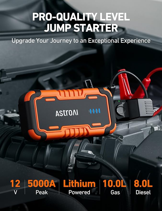 AstroAI P10 Car Battery Jump Starter, 5000A Portable Jump Starter Battery Pack for Up to 10L Gas & 8L Diesel Engines, 12V