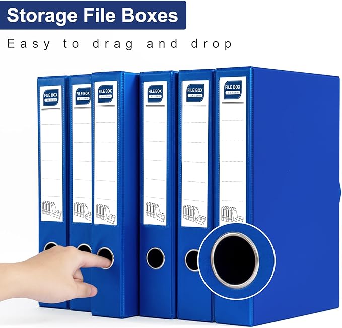 Storage File Boxes A4, 6 Pack Foldable File Box with Clip, 50mm Spine, Plastic Archives Cases with Magnetic Closure, Document