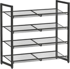 Metal Shoe Rack for Closet,entryway, 4-Tier Shoe Organizer, Adjustable Flat or Angled Shelves, Holds up to 20 Pairs Shoes, Bl