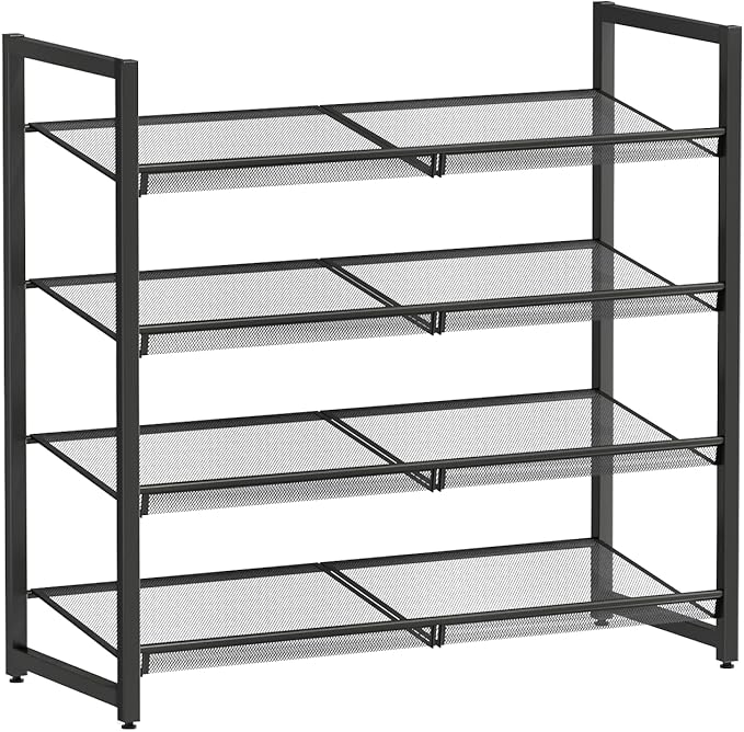 Metal Shoe Rack for Closet,entryway, 4-Tier Shoe Organizer, Adjustable Flat or Angled Shelves, Holds up to 20 Pairs Shoes, Bl