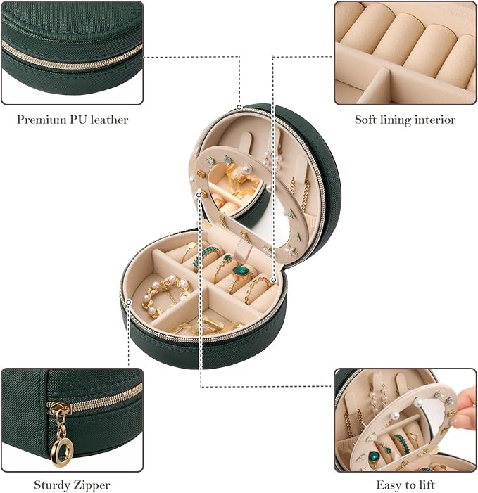 ProCase Travel Size Jewelry Box, Mini Portable Seashell-Shaped Jewelry Case with Mirror, 2 Layer Organizer in PU Leather for 