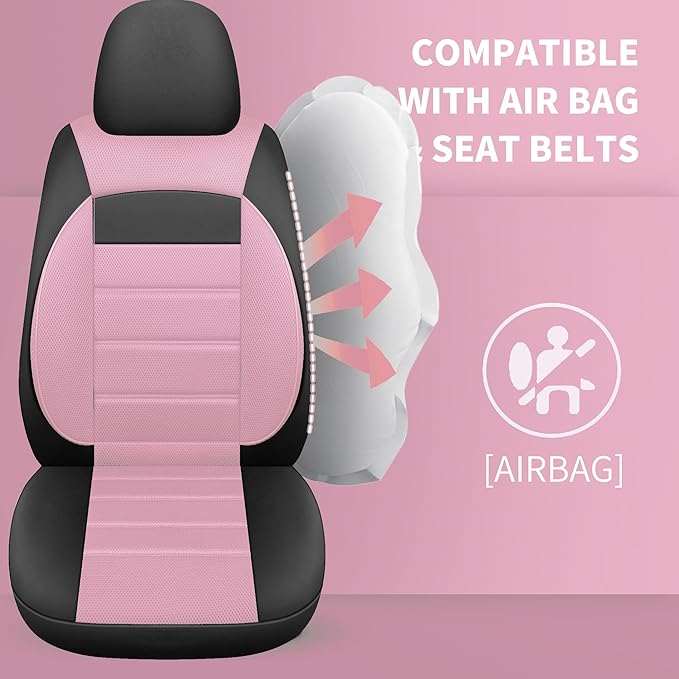 Leather 3D Foam Back Support Pink Car Seat Covers Full Set, Air Mesh Automotive Seat Covers, All Season Car Seat Cover Fit Au