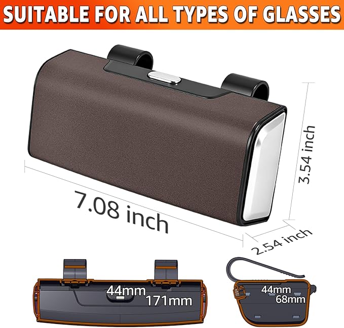 Car Sunglasses Holder for Sun Visor, Button Leather Eyeglass Hanger and Interior Storage Box