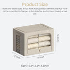 FHSQX 3 Pack Clothes Storage Bins - Foldable Metal Frame Storage Box - Stackable Linen Fabric Container Organizer Set with Ca