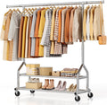 EAGMAK Heavy Duty Clothes Rack Load 556 LBS, Rolling Clothing Rack With Shelves, Height Adjustable Metal Clothes Hanger with 