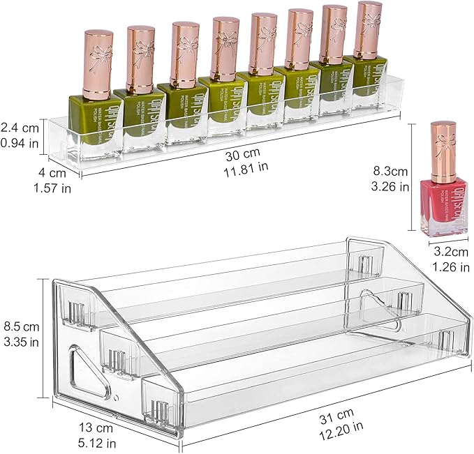 JessLab Nail Polish Organizer, 3-Tier Clear Acrylic Sunglass and Essential Oil Holder, Makeup Organizer for Bathroom Vanity C
