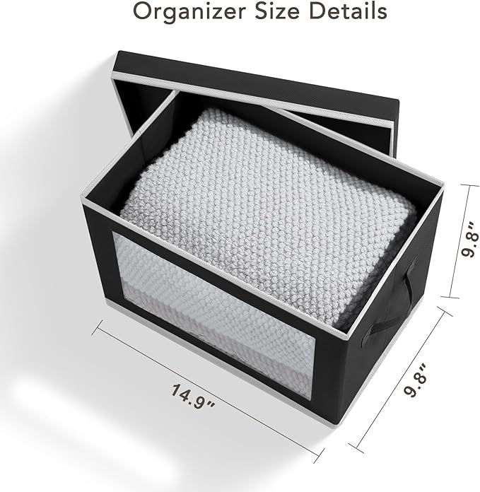 Homsorout Storage Boxes with Lids - 5 Pack Foldable Clear Window Storage Bins, Large Decorative Storage Bins with Handles, St