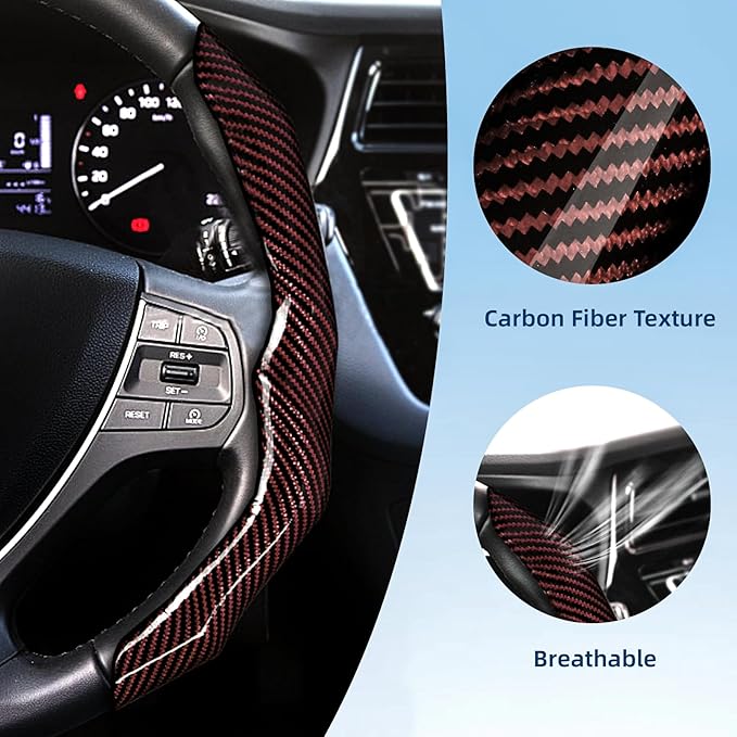 Carbon Fiber Steering Wheel Cover with Anti-Slip Lining and Segmented Design 2pcs Universal Steering Wheel Protector for Men 
