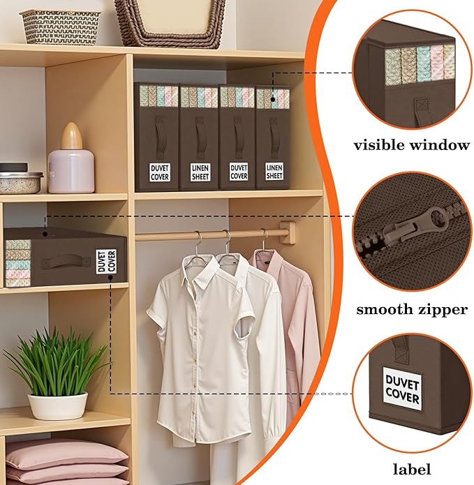 WOWBOX Sheet Organizers and Storage,Closet Bed Sheet Organizer Under Bed Storage and Organization with Label Cards & Clear Wi