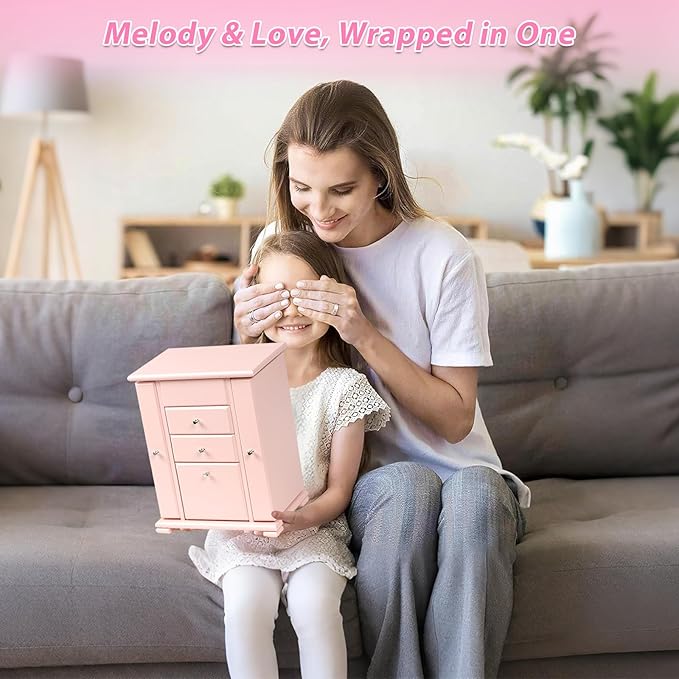 Emfogo Musical Jewelry Box for Girls, Large Kid Music Box with Ballerina for Birthday Bedroom Decor, 5 Layer Girl Jewelry Gif