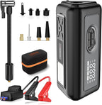 Tire Inflator Portable Air Compressor with Electric Air Duster and Car Jump Starter: 150PSI Cordless Bike Pump - 130000RPM -