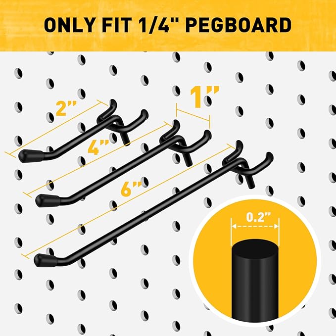 ELEAD 66-Piece 2/4/6 Inch Extra Thick Pegboard Hooks, Heavy Duty Peg Board Organizer Accessories, Peg Board Tool Hangers Fit 