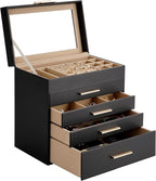Somduy Jewelry Box, 5 Layers Jewelry Storage Display Box with Glass Lid for Women, 4 Drawers,Large Capacity for Necklace Earr