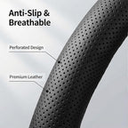 Leather Steering Wheel Cover for Jeep Wrangler Grand Cherokee Compass, 14.5-15 inches Car Steering Wheel Cover with Non-Slip 