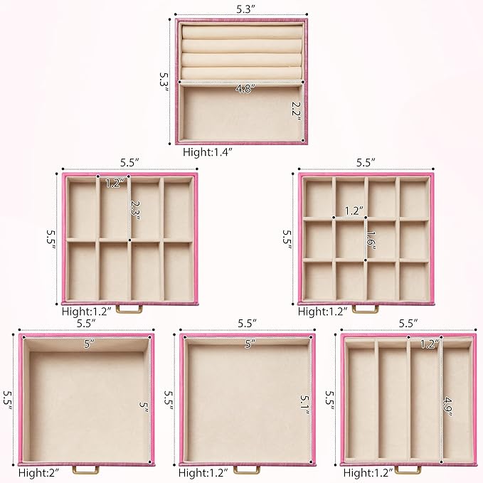 AKOZLIN 6-Tier Jewelry Box Lockable Leather Jewelry Storage Case with 5 Drawers for Women Girls Ring Necklace Earring Bracele