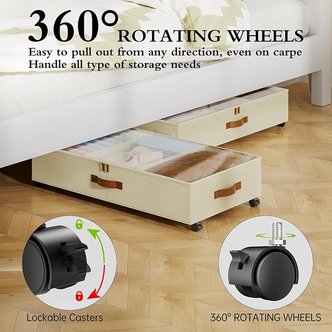 Yecaye Under Bed Storage with Wheels, Hemp Grey