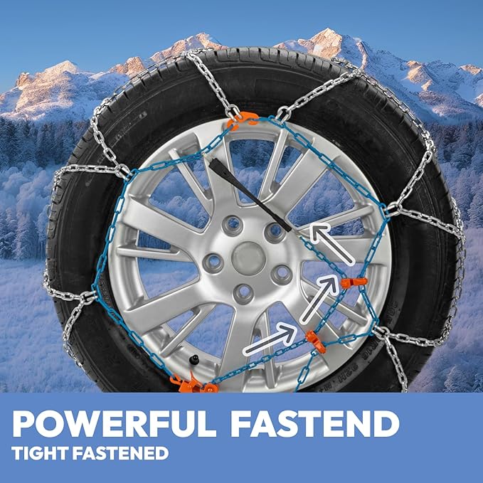 Snow Chains for Cars, SUVs & Pickup Trucks – Quick Fit, Easy Installation, Reusable Universal Tire Chains for Winter Emergenc