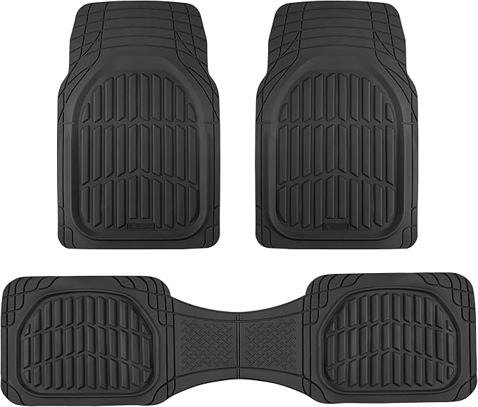 Motor Trend FlexTough LITE Rubber Car Mats Full Set - All Weather Floor Mats for Trucks, Cars & SUVs - Automotive Waterproof Black Car Floor Mats for Cars Interior Accessories Universal Trim-to-Fit