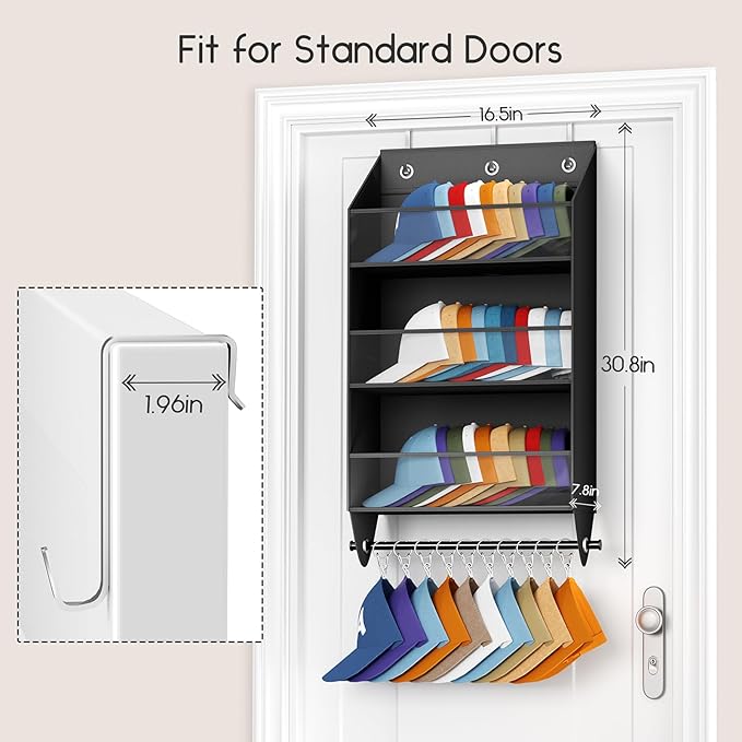 Homsorout Over the Door Hat Rack - 3-Layer Design Hat Organizer Holds 30-36 Hats with 10 Hooks, Ideal Hat Rack for Door, Over
