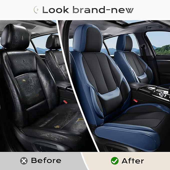 Coverado Seat Covers, Car Seat Covers Front Seats, Leather Seat Covers for Cars, Car Seat Protector Waterproof, Black Car Sea