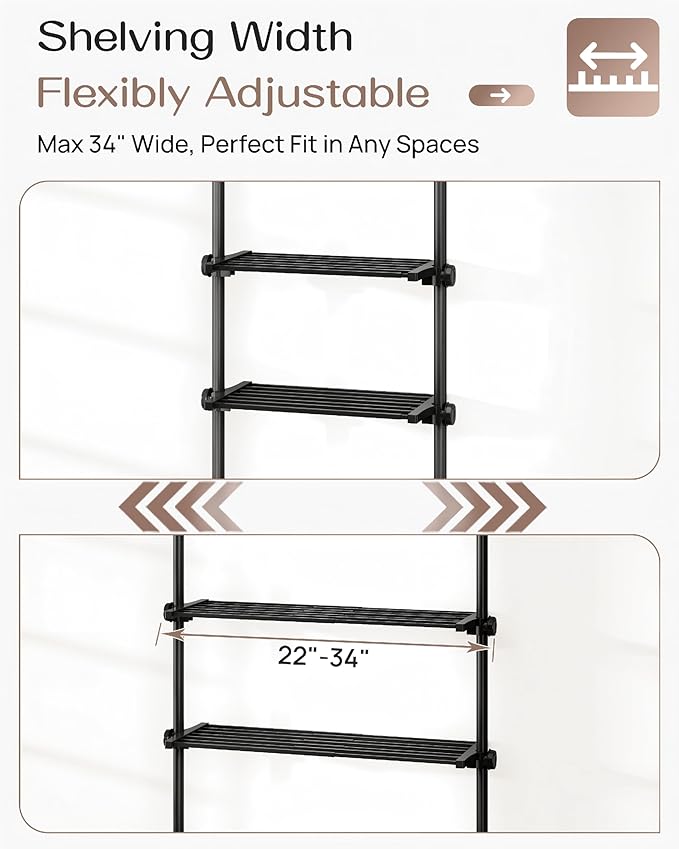 ALLZONE Over The Toilet Storage Cabinet, 4-Tier Adjustable Bathroom Shelves, 22-34 Inch Wide, Tension Mounted Organizer, Spac