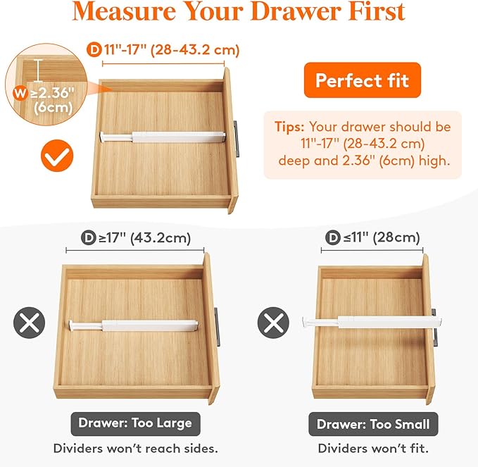 Lifewit 2.36" High 5 Pack Drawer Dividers, 11-17" Dresser Drawer Divider with 12 Pack Drawer Dividers for Clothes 4" High,10.