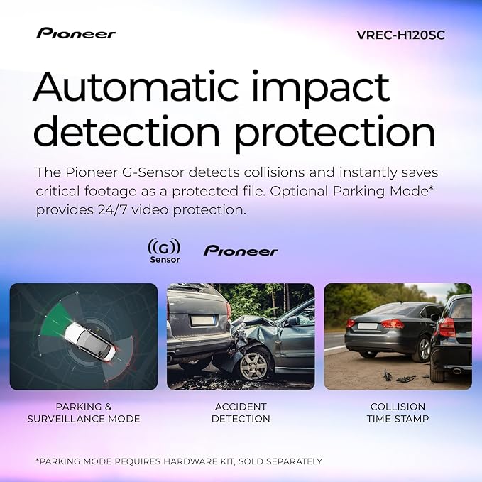 Pioneer VREC-H120SC Compact Dash Camera – Discreet 1.5K Resolution Front Dash Cam for Cars with Impact Detection, 120 Degree 