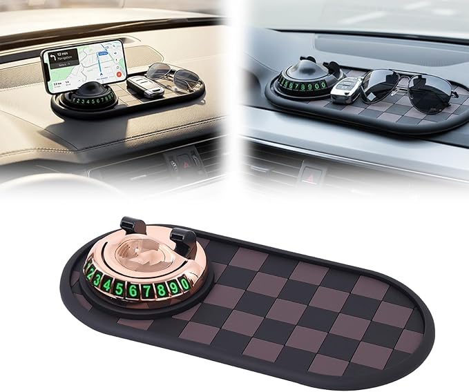 Multifunctional Car Anti-Slip Mat with 360° Rotating Phone Holder & Temporary Parking Number, Anti Slip Mat for Car Dashboard