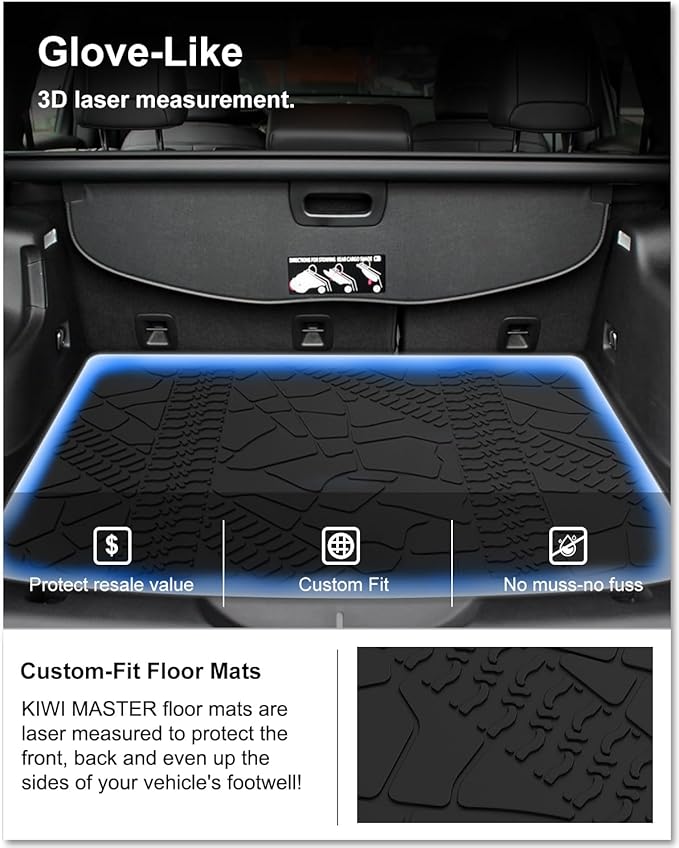 KIWI MASTER Cargo Mat for 2014-2023 Jeep Cherokee, Custom Fit All Weather Rear Cargo Liner, Heavy Duty TPE Tray Trunk Mat, Black