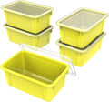 Storex Small Cubby Bins – Plastic Storage Containers for Classroom with Non-Snap Lid, 12.2 x 7.8 x 5.1 inches, Yellow, (62410