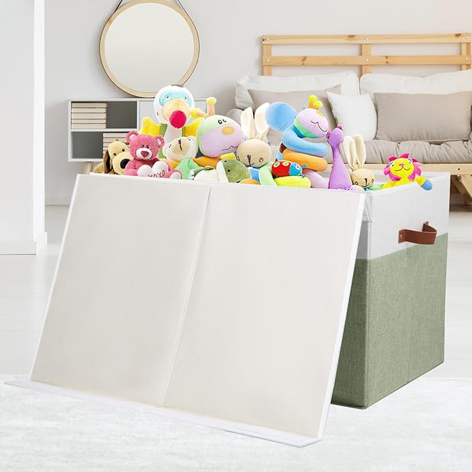Gowee Large Toy Storage Box with Lid, Sturdy Toys Storage Chest Bin Organizer Basket with Dividers for Kids, Boys, Girls, Nur