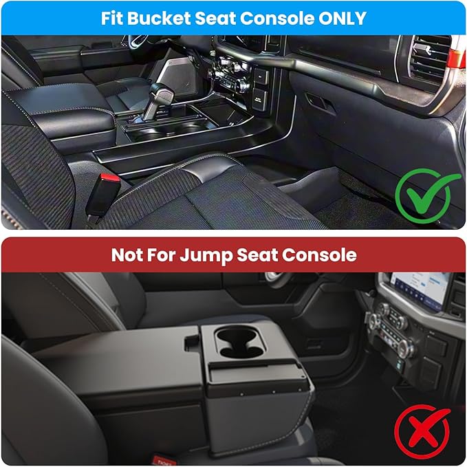 Half-Sized Seat Gap Filler Compatible with Ford F150 F250 F350 F450 | Zero Interference Side Storage Space | Anti-Drop Organizer | Free Window Breaker | Full Console w/Bucket Seats ONLY
