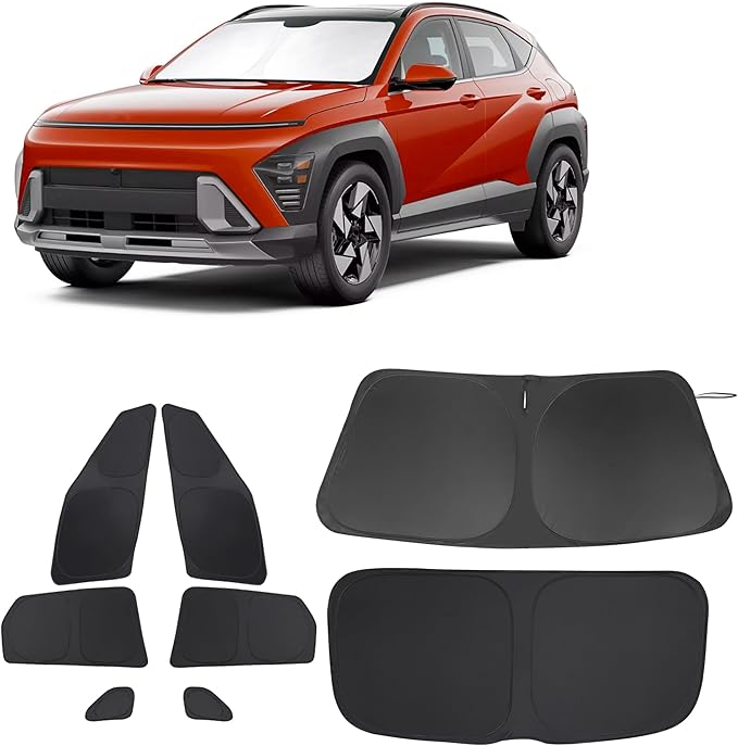 Windshield Sun Shade Car Windshield Foldable Full Windows Coverage Custom Fit for 2024-2026 Hyumdai Kona Accessories Car Window Shades Block Sun UV Rays 8PCS