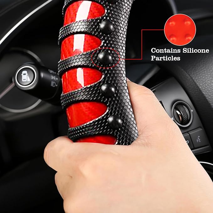 Car Leather Steering Wheel Cover - Carbon Fibre Material, Universal 14.5-15 Inch Leather Anti-Slip Breathable Auto Steering W
