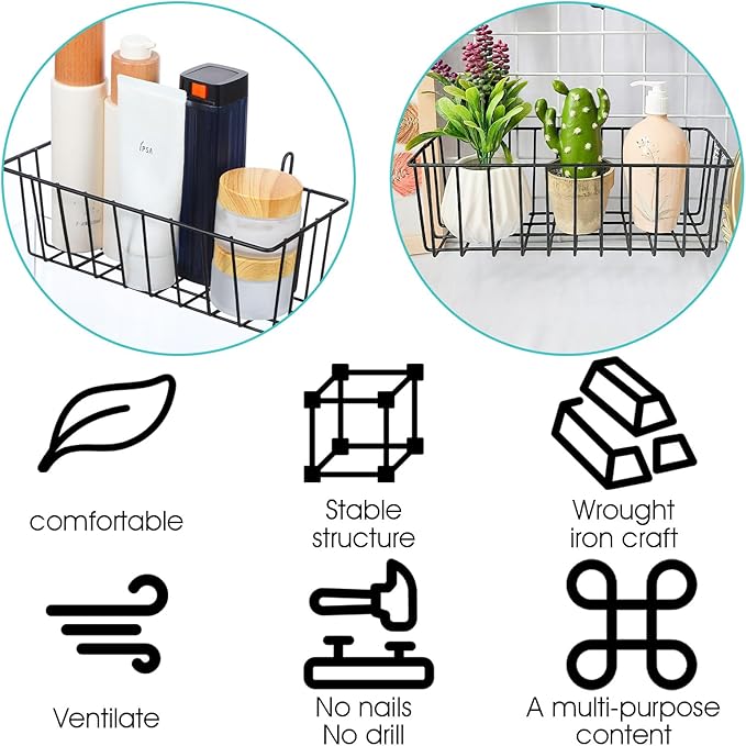 10 PCS Hanging Wire Baskets for Organizing - Hanging Metal Basket Storage with Wall Grid Panel, Rust-Resistant Iron for Kitch