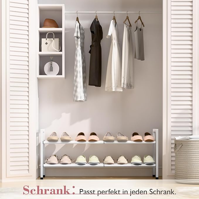 Bumusty 2-Tier Expandable Shoe Rack for Closet, 18“-33” Adjustable Shoe Rack for Small Space, Small Shoe Organizer for Front 