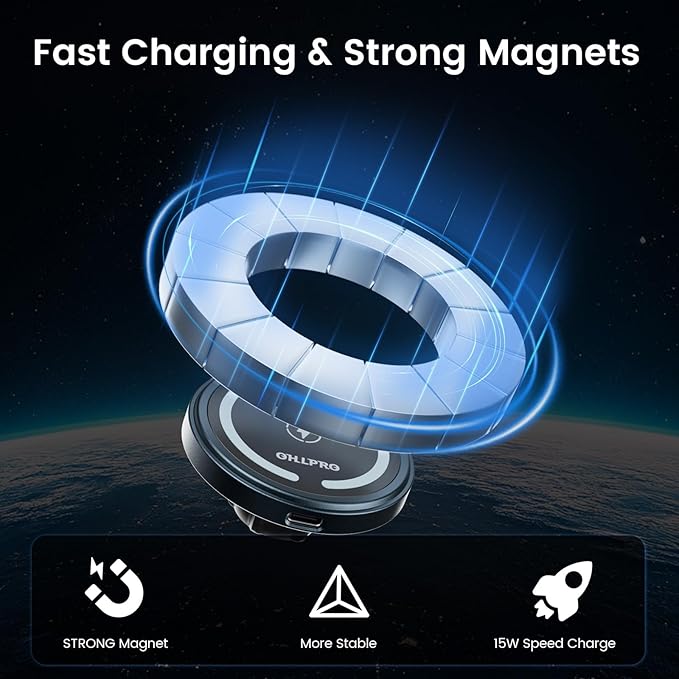 OHLPRO for iPhone 17 Pro Max MagSafe Car Charger Cup Holder Mount, 15W Fast Wireless Magnetic Charging Phone Holder for iPhon