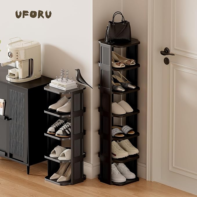 Small Shoe Rack, 5 Tier Plastic Vertical Shoe Rack for Small and Narrow Spaces, Free Standing Shoe Organizer for Closet, Entr