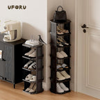 Vertical Shoe Rack, 6-Tier Plastic Stackable Storage Shelf for Small Closets and Narrow Spaces, Compact Free Standing Shoe Ra