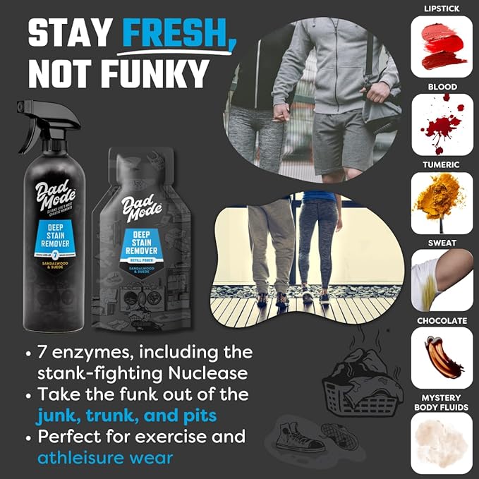 DadMode Laundry Stain Remover | 7-Enzyme Spray for Deep, Aged, Set-In Clothing Stains | Enzyme Booster Cleans Bodily Fluids, 