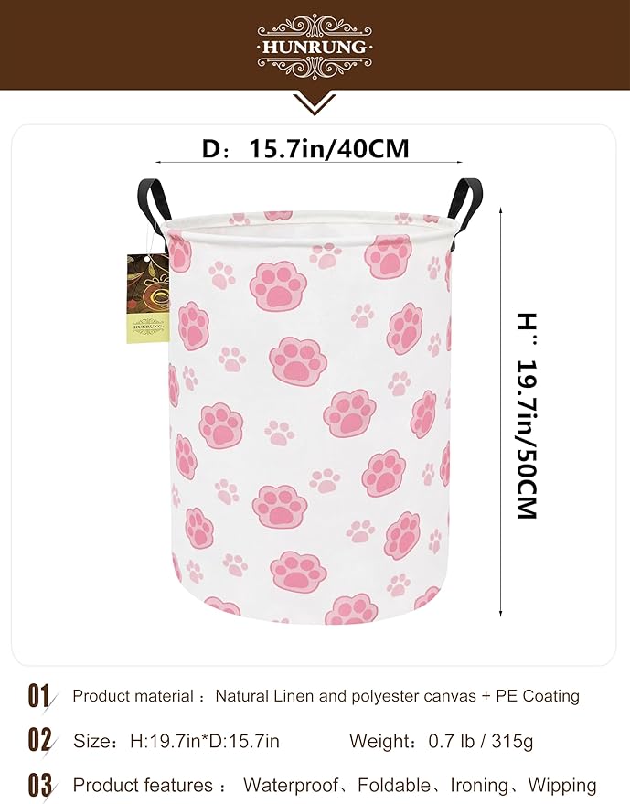 HUNRUNG Laundry Hamper,Large Canvas Fabric Lightweight Storage Basket Toy Organizer Dirty Clothes Collapsible Waterproof for 