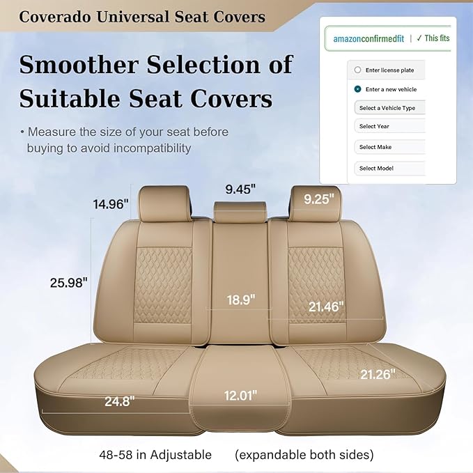 Coverado Leather Rear Seat Covers for Cars, Waterproof Back Seat Cover, Universal Automotive Seat Cushion Protector for Most 