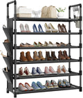Mavivegue 6 Tier Shoe Rack for 25-30 Pairs of Shoes,Metal Shoe Rack with Hook and Side Pocket for Closet,Entryway,Hallway,Dor